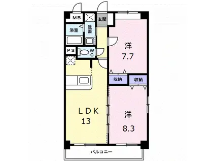 福パレスランデュールB(2LDK/2階)の間取り写真