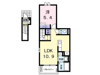 アンジュ・大小路(1LDK/2階)の間取り写真