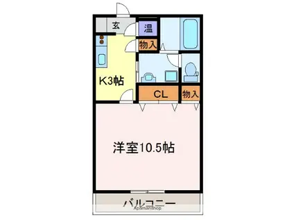 アビリティ上町壱番館(1K/2階)の間取り写真