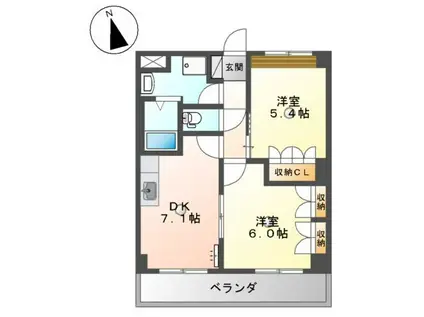 コーポエスポワール西割(2DK/2階)の間取り写真