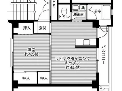 ビレッジハウス埴生1号棟(1LDK/3階)の間取り写真