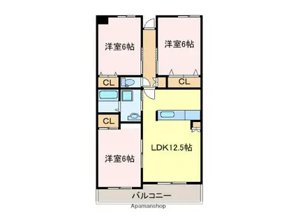 フラワービレッジ(3DK/3階)の間取り写真