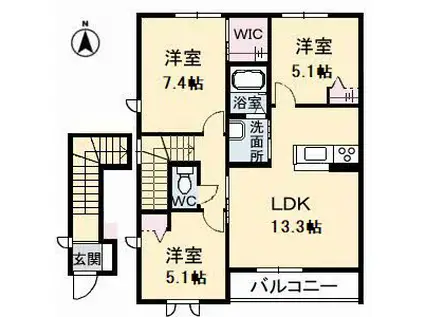 ブランシェ野原B(3LDK/2階)の間取り写真