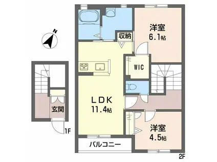 シャーメゾン中野開作B(2LDK/2階)の間取り写真