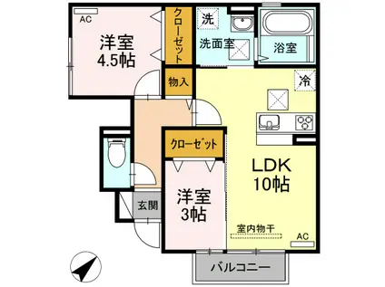 アイネヴェルトD棟(2LDK/1階)の間取り写真