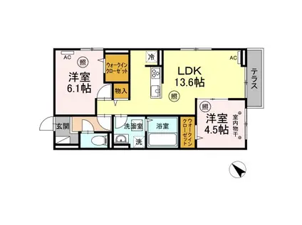 ヒルズライフ A棟(2LDK/1階)の間取り写真