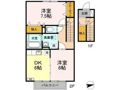キャッスル・ユウ(2DK/2階)の間取り写真