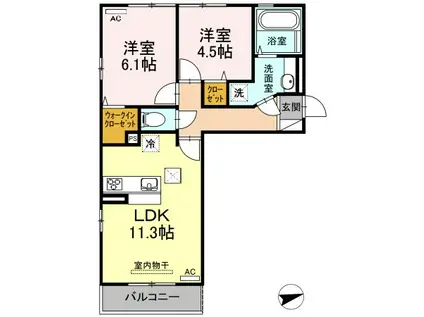 エーデルハイム厚南中央(2LDK/3階)の間取り写真