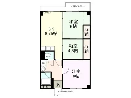 沼第2コーポ(3DK/5階)の間取り写真