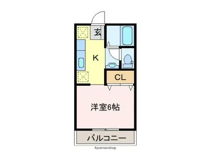 エレガンスヒルズ B棟(1K/2階)の間取り写真