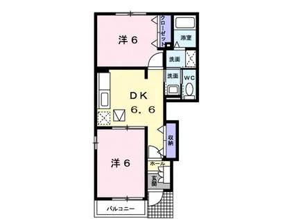 グリーンヒルズカーサB(2DK/1階)の間取り写真