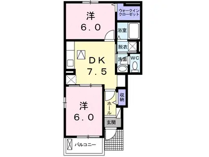 マーチ・グレイス弐番館 B(2DK/1階)の間取り写真
