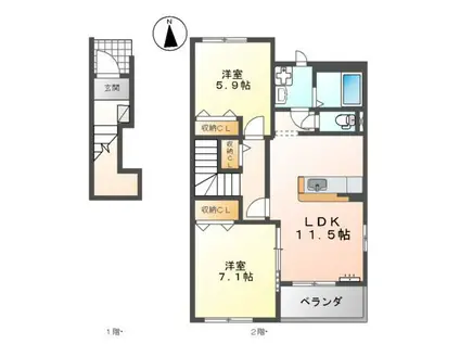 リヴィエーラ(2LDK/2階)の間取り写真