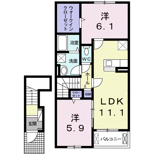 桜リバーサイドハウスⅡ(2LDK/2階)の間取り写真