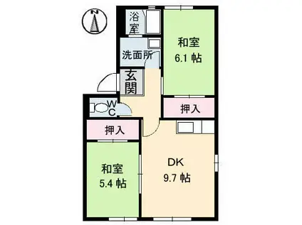 プライムハウスB(2DK/1階)の間取り写真