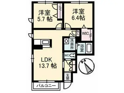 シャーメゾン カーザ・フェリース(2LDK/1階)の間取り写真