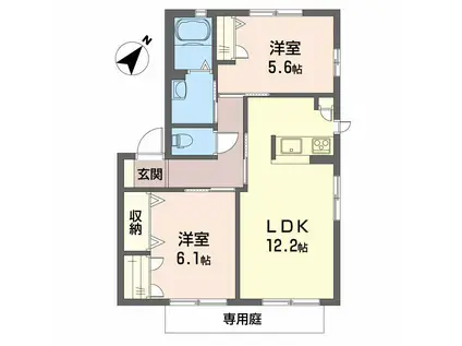 シャーメゾン洛陽 B棟101(2LDK/1階)の間取り写真