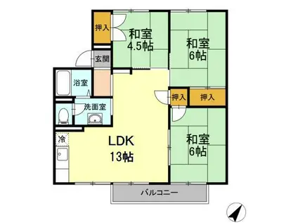 セジュール床波 B棟(3LDK/1階)の間取り写真