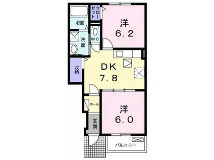 スリーネットアロウズコートⅡ(2DK/1階)の間取り写真