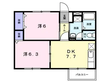 エスポワールB(2DK/2階)の間取り写真