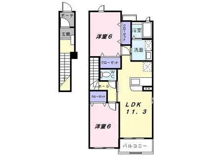 ベル・カーサD(2LDK/2階)の間取り写真