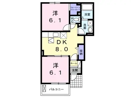 サンリットヒル Ⅲ(2DK/1階)の間取り写真