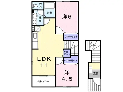 アヴェニール葉中(2LDK/2階)の間取り写真