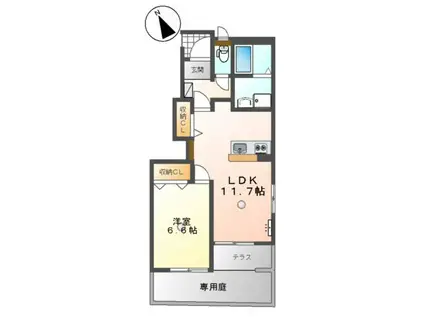 ボンヴィラージュK&M才川(1LDK/1階)の間取り写真