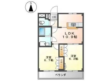ヴァンベールK(2LDK/2階)の間取り写真