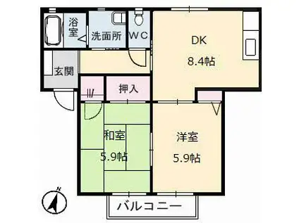 コンフォートKH(2DK/2階)の間取り写真