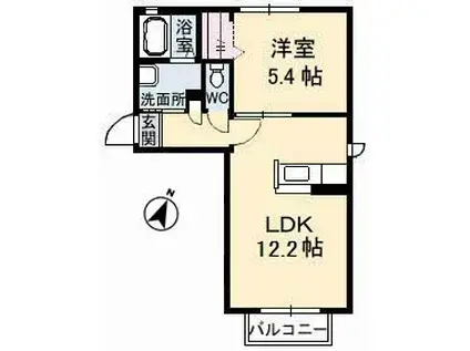 シャーメゾンヤナイ C(1LDK/2階)の間取り写真