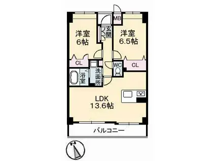 ヴィラシオン長府(2LDK/3階)の間取り写真