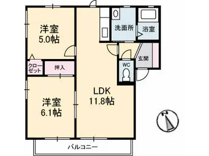 サントーク綾羅木(2LDK/2階)の間取り写真