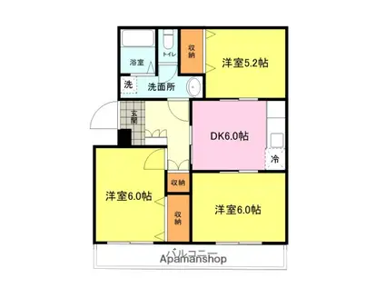 ロイヤルコート一の宮(3DK/3階)の間取り写真