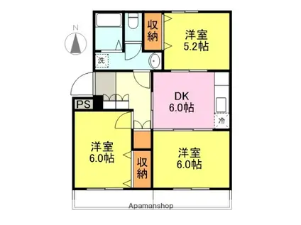 ロイヤルコート一の宮(3DK/5階)の間取り写真