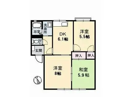 ガーデンハイツ B棟(3DK/2階)の間取り写真