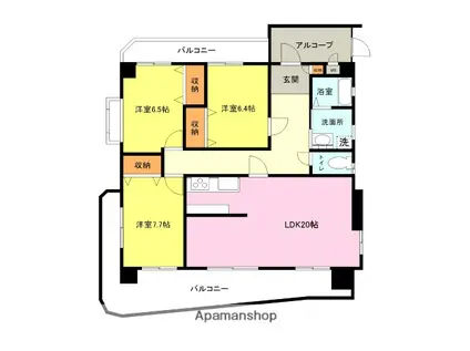 アーデントバリオ山の田(3LDK/5階)の間取り写真