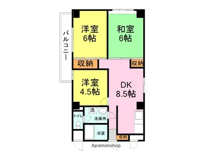 コートハウス下関岬之町(3DK/3階)の間取り写真