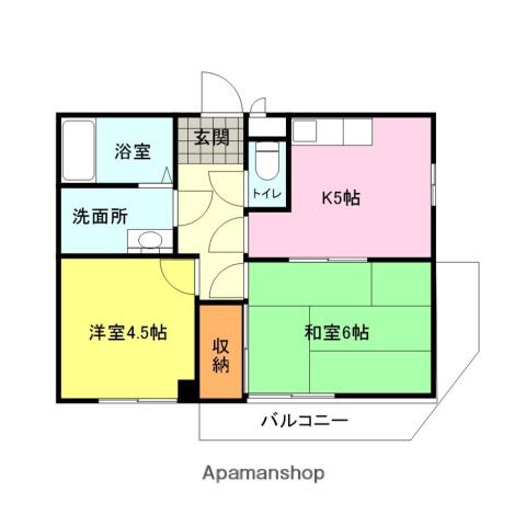 ベルベ三笠(2DK/3階)の間取り写真