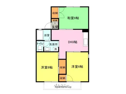 セジュールジュネス(3DK/2階)の間取り写真