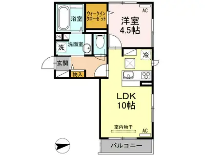 リヴェール コート(1LDK/1階)の間取り写真
