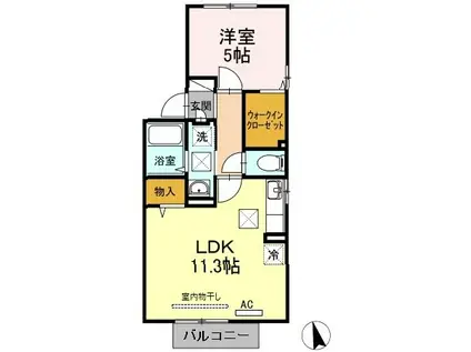 桐原第五ハイツ(1LDK/1階)の間取り写真
