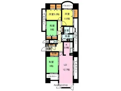 グランドパレス下関プラージュ(4LDK/7階)の間取り写真