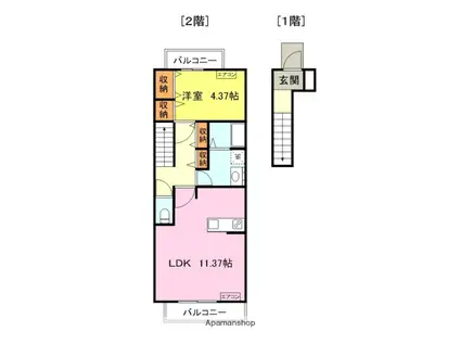 グランフィール逢坂(1LDK/2階)の間取り写真
