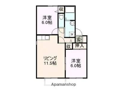 シャルマン(2LDK/2階)の間取り写真