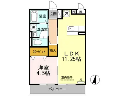 ソレイユ富任B棟(1LDK/2階)の間取り写真