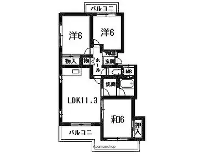 ローレルハイツかちどき(3LDK/1階)の間取り写真