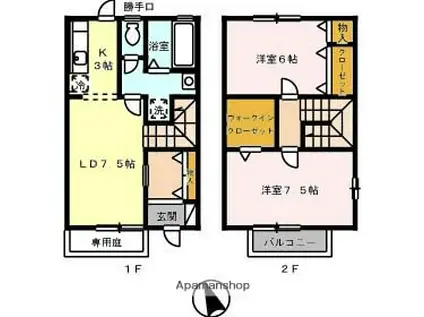 ウィルコート川内(2LDK/1階)の間取り写真