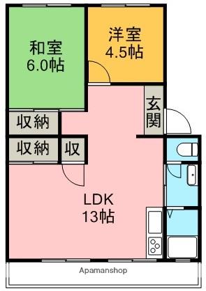 本谷マンション(2LDK/4階)の間取り写真