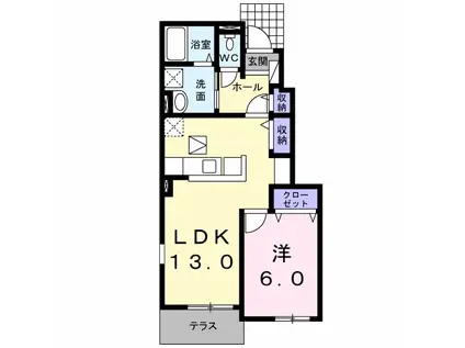 フォンテーヌ ドール(1LDK/1階)の間取り写真